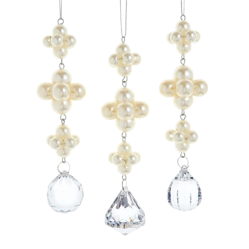 5.5"PEARL DANGLE WITH CLEAR GEMSTONES / INDIVIDUAL