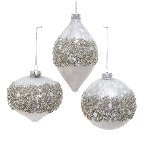 4" GLASS TAUPE WITH GLITTERED BALL/DROP/ONION / INDIVIDUAL	 