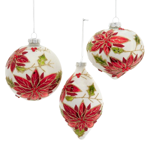 4" GLASS POINSETTIA BALL/DROP/ONION / INDIVIDUAL