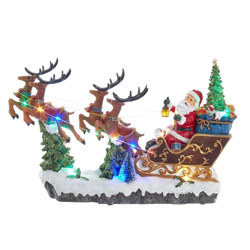 8.7" BATTERY OPERATED LED MUSICAL SANTA & SLEIGH TABLE PIECE 