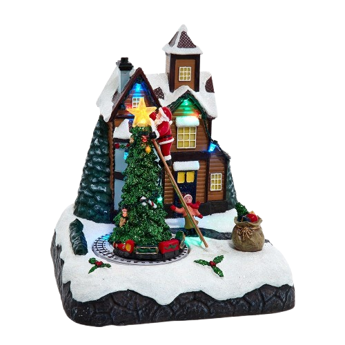 8.5" BATTERY OPERATED LIGHTED MUSICAL SANTA VILLAGE SCENE WITH MOTION TABLE PIECE