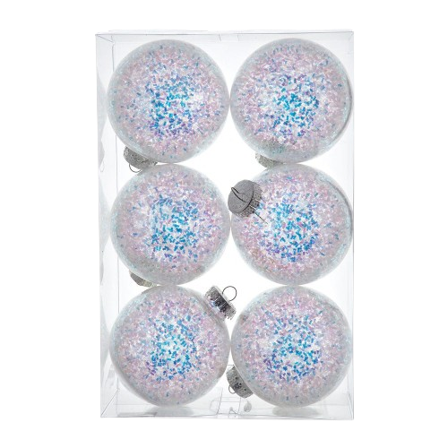 100MM SHATTERPROOF IRIDESCENT GLITTERED BALL Ornaments, 6-Piece Box