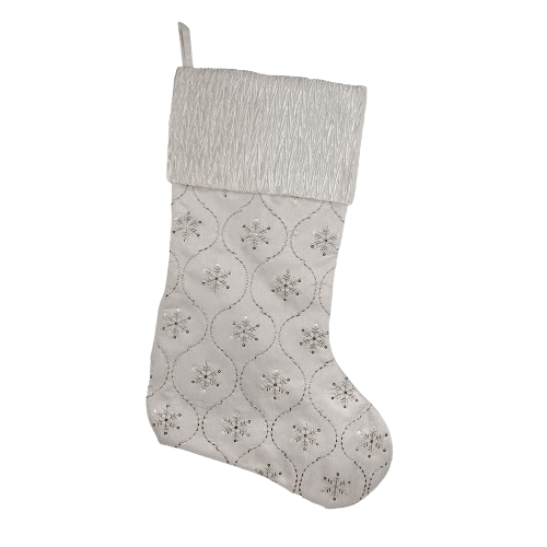 20"WHITE STOCKING WITH SNOWFLAKE EMBROIDERED