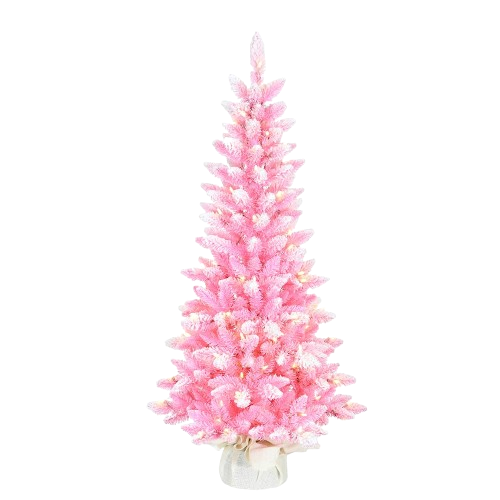 4' PRE-LIT FLOCKED LED PINK SLIM TREE