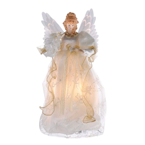 14"FIBER-OPTIC IVORY AND GOLD ANIMATED LED ANGEL TREETOP