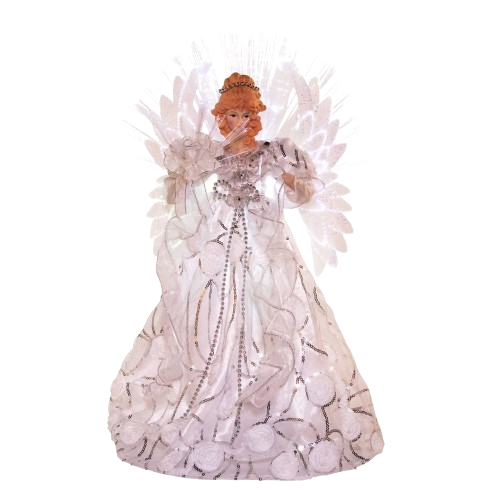 18"WHITE AND SILVER FIBER-OPTIC LED ANGEL TREETOP