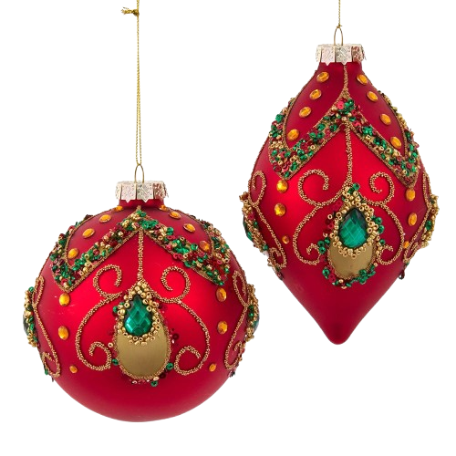 100MM GLASS RED AND GREEN BALL & FINIAL / INDIVIDUAL