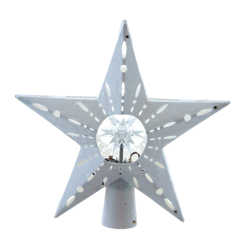 12.2" PRE-LIT WHITE GLITTER IRIDESCENT STAR TREETOP