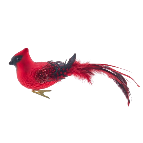9"GLASS RED CARDINAL BIRD CLIP