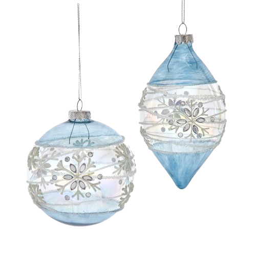 GLASS BLUE & CLEAR TRANSLUCENT BALL & DROP /  INDIVIDUAL 