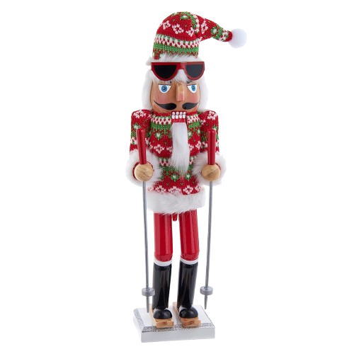 15" SKI SANTA WITH CHRISTMAS SWEATER NUTCRACKER