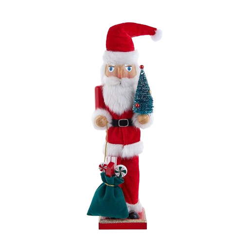 15"WOODEN SANTA W/GIFTS & TREE NUTCRACKER
