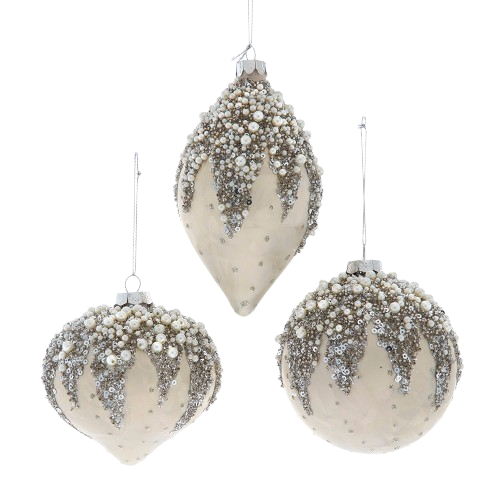 GLASS IVORY BEADED BALL, ONION & DROP / INDIVIDUAL 