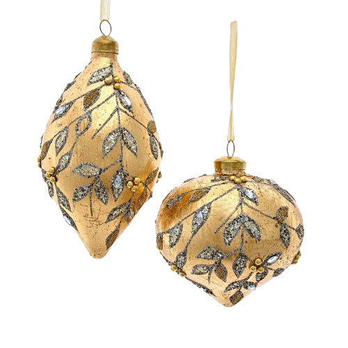 GLASS GOLD LEAF WITH SILVER ACCENTS ONION & DROP / INDIVIDUAL 