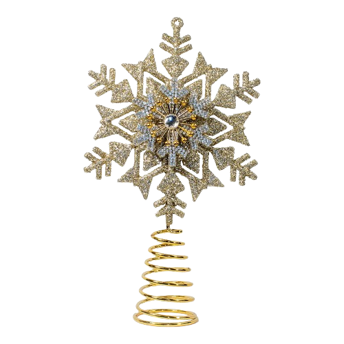 5" CHAMPAGNE GOLD GLITTERED SNOWFLAKE TREETOP
