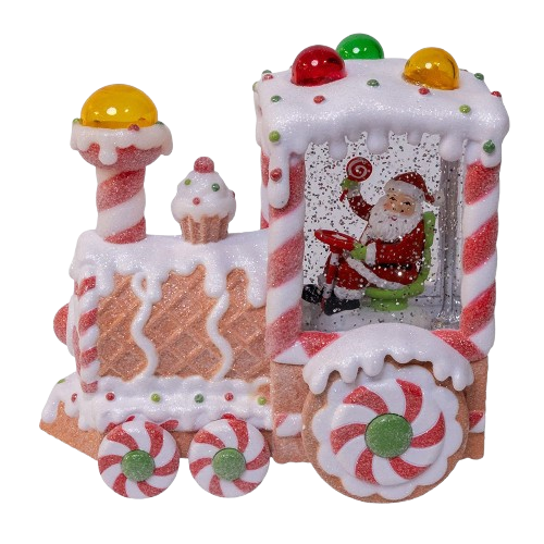 7.5" BATTERY OPERATED USB LED LIGHTED SANTA TRAIN LANTERN WITH SPINNING GLITTER WATER