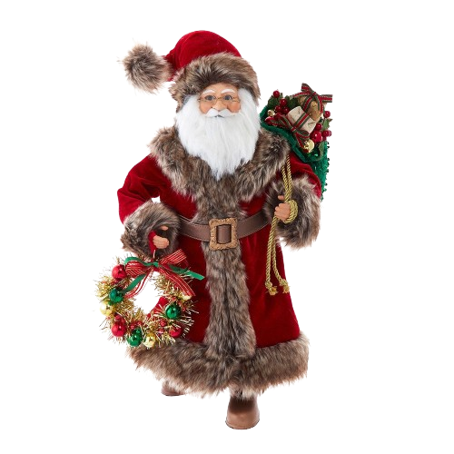 14" KSA KRINGLES SANTA WITH GRAY FUR & WREATH