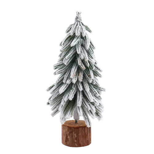 13.5" FLOCKING PINE TREE WITH WOOD BASE 