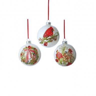 4" GLS FLORAL/CARDINAL BALL ORNAMENT 3/AST