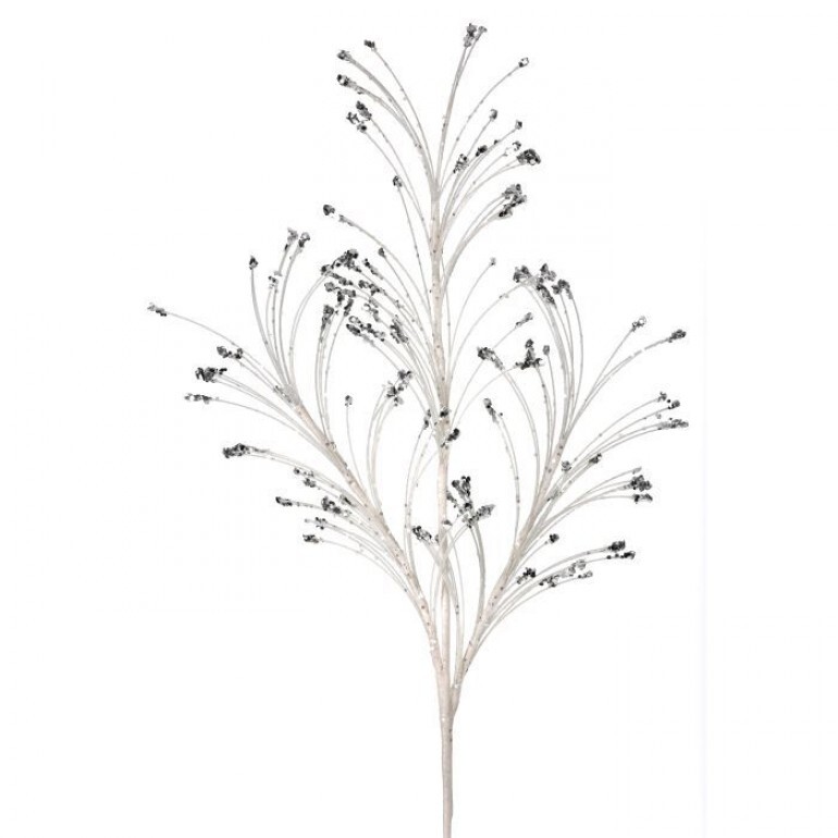 36" GLITTER SEQUIN TIP GRASS SPRAY - WHITE SILVER