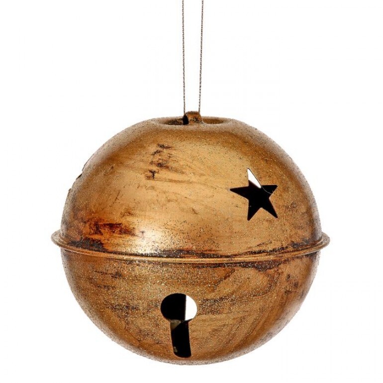 5.5" GLITTER METAL ANTIQUE BELL ORNAMENT - GOLD