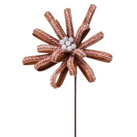 22" SUGAR/SPICE GINGERBREAD LOOP STEM - BROWN RED WHITE