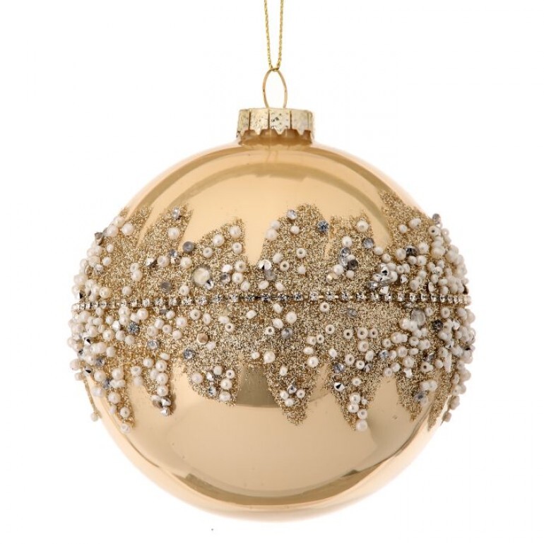 4" GLASS OPULENT PEARL ENCRUST BALL ORNAMENT
