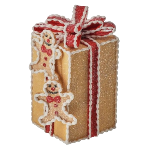 8" GINGERBREAD GIFT BOX ORNAMENT