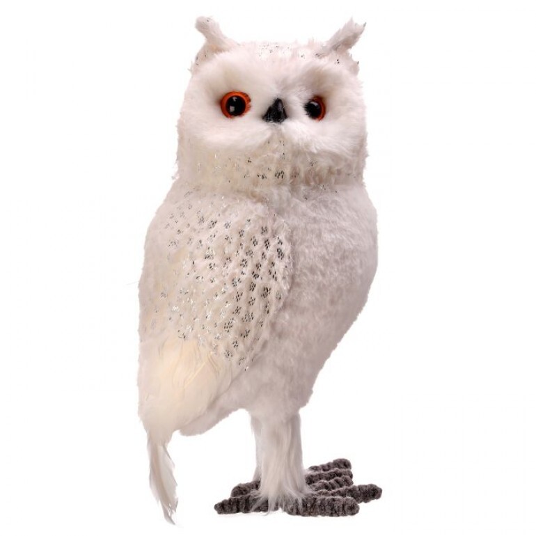 14" FAUX FUR FEATHER SNOW OWL