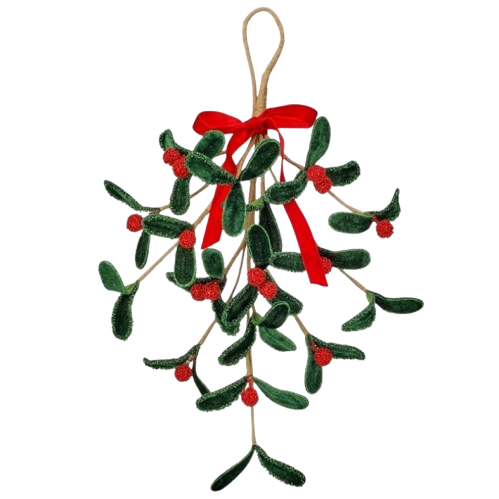 17" BEADED VELVET MISELTOE BRANCH