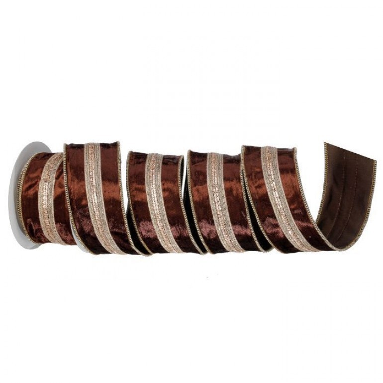 2.5"X5Y HERRINGBONE VELVET/TAFFETA RIBBON - BROWN