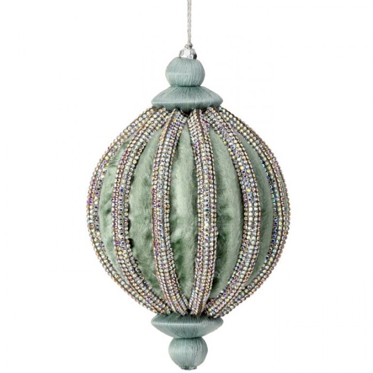 6.5" VELVET W/JEWEL FINIAL ORNAMENT - MINT GREEN