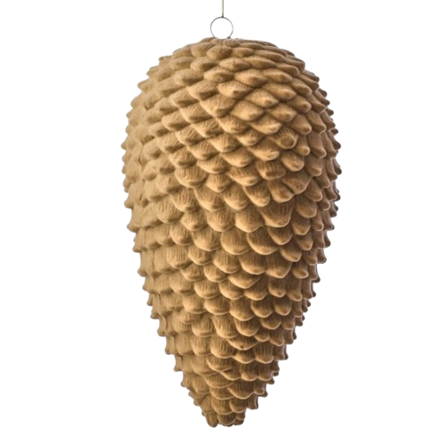 12" VP FLOCKED PINE CONE ORNAMENT - TAN