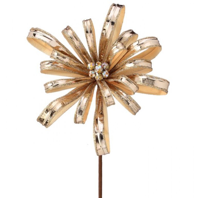 18" VELVET W/GLTTER RIBBON BLOSSOM STEM - CHAMPAGNE