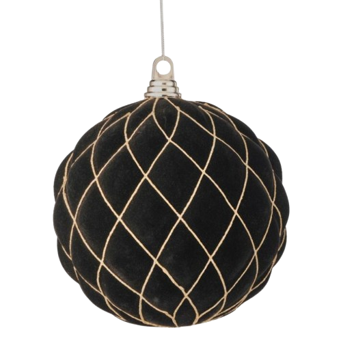 200MM VP FLCK W/GLTR DIAMOND BALL ORNAMENT - BLACK 