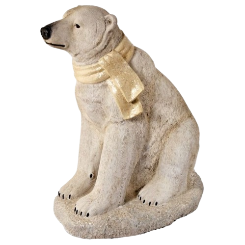 29" MGO OUTDOOR SITTING POLAR BEAR W/SCARF - NATURAL CREAM 