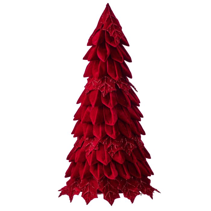 28" VELVET HOLLY LEAF CONE TREE W/ RED