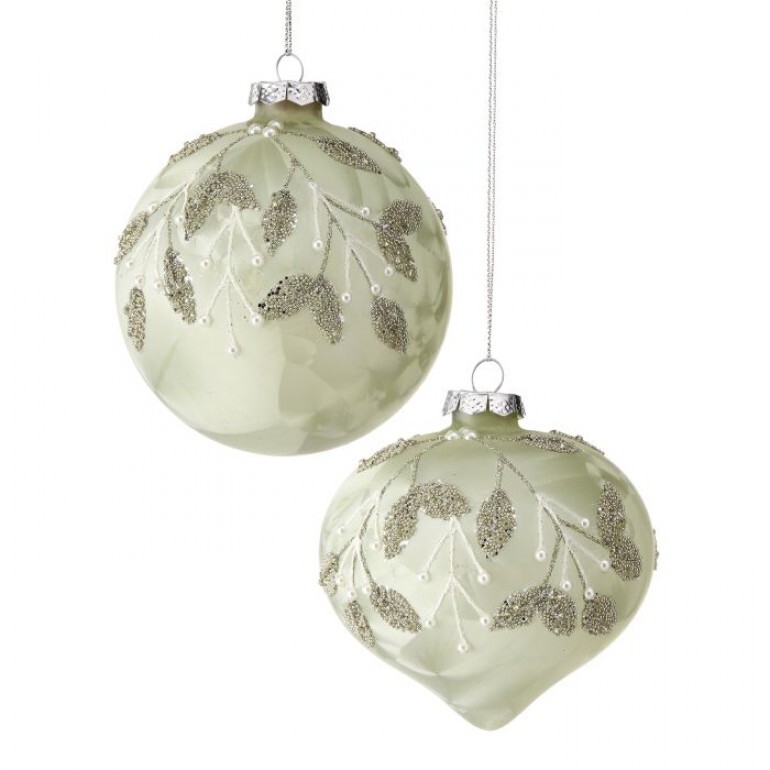 4" GLS LEAF PATTERN BALL/ONION ORNAMENT 2/AST INDIVIDUAL