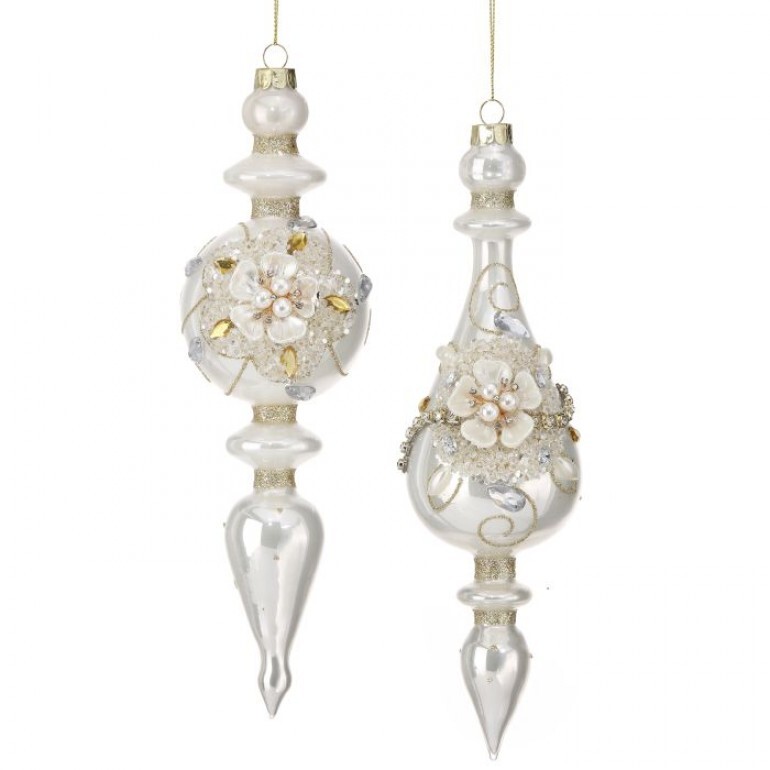 10" GLS W/FLOWER JEWEL FINIAL ORNAMENT 2/AST INDIVIDUAL