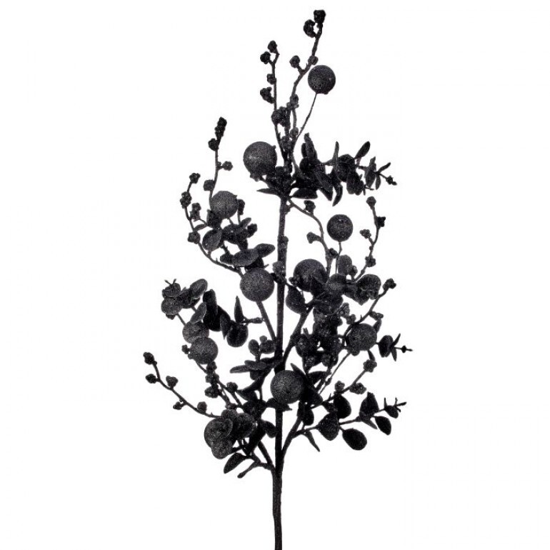 30" GLITTER EUCALYPTUS AND BALL SPRAY BLACK