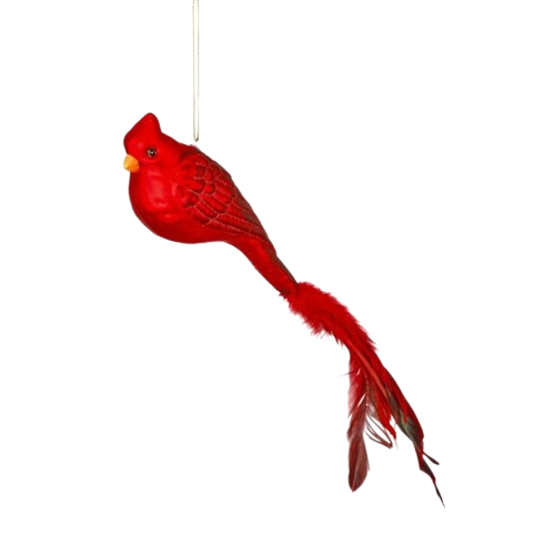 8.5" GLASS W/FEATHER CARDINAL ORNAMENT
