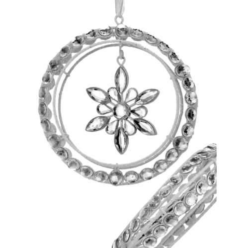 5" JEWEL WREATH W/SNOWFLAKE ORNAMENT - CLEAR WHITE