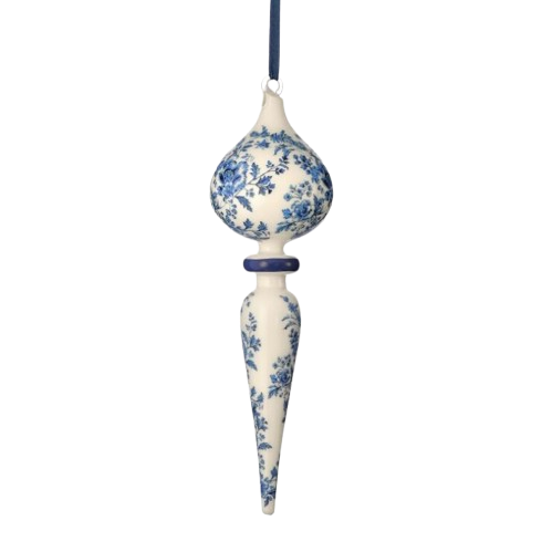 11" GLS FLORAL PRINT FINIAL ORNAMENT