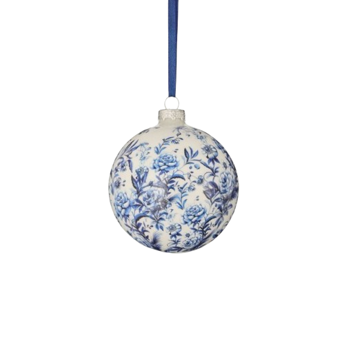4" GLASS FLORAL PRINT BALL ORNAMENT