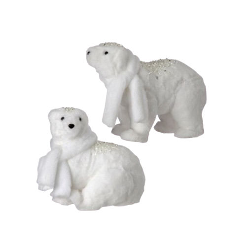 9.5-13.5" FAUX FUR POLOR BEAR W/SCARF 2/AST