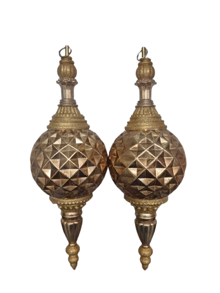 18´´VP GLITTER QUILTED FINIAL ORNAMENT BOX/2 GOLD