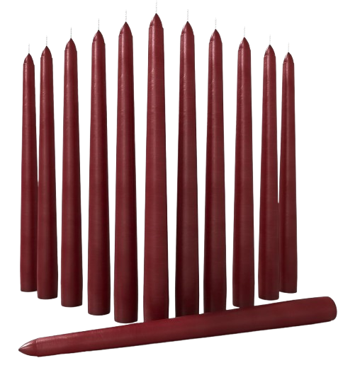 10" BURGUNDY TAPERED CANDLE 12/BOX