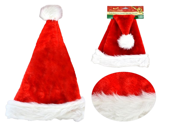 17IN DELUXE ADULT PLUSH SANTA HAT W/ FOLD OVER PL