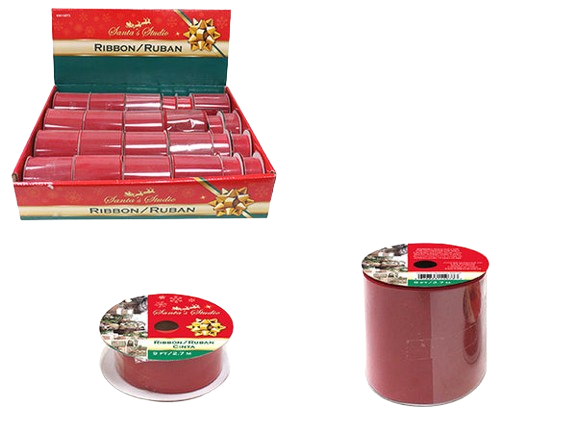 RED VELVET RIBBON IN DISPLAY 2 ASST.SIZES. 1IN / 2.5IN.