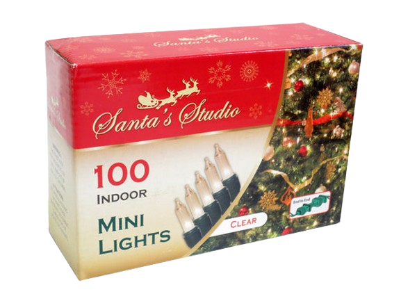 100PK MINI INDOOR LIGHTS - CLEAR END-TO-END. INCANDESCENT.